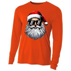 Santa Face Retro Sunglasses Christmas Cooling Performance Long Sleeve Crew