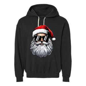 Santa Face Retro Sunglasses Christmas Garment-Dyed Fleece Hoodie