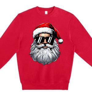 Santa Face Retro Sunglasses Christmas Premium Crewneck Sweatshirt