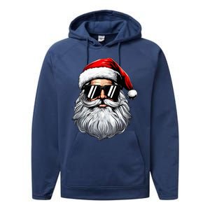 Santa Face Retro Sunglasses Christmas Performance Fleece Hoodie