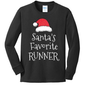 Santas Favorite Runner Christmas Funny Running Kids Long Sleeve Shirt