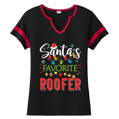 SantaS Favorite Roofer Xmas Light Santa Hat Christmas Gift Ladies Halftime Notch Neck Tee