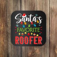 SantaS Favorite Roofer Xmas Light Santa Hat Christmas Gift Coaster