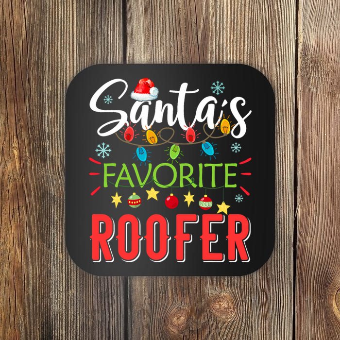 SantaS Favorite Roofer Xmas Light Santa Hat Christmas Gift Coaster