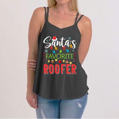 SantaS Favorite Roofer Xmas Light Santa Hat Christmas Gift Women's Strappy Tank