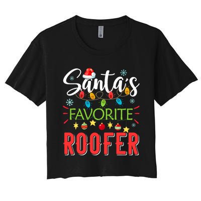 SantaS Favorite Roofer Xmas Light Santa Hat Christmas Gift Women's Crop Top Tee