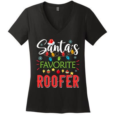 SantaS Favorite Roofer Xmas Light Santa Hat Christmas Gift Women's V-Neck T-Shirt