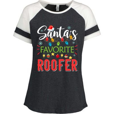 SantaS Favorite Roofer Xmas Light Santa Hat Christmas Gift Enza Ladies Jersey Colorblock Tee