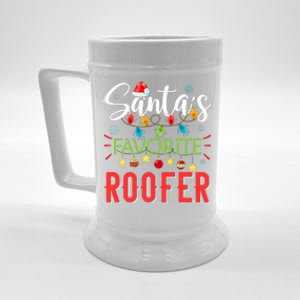 SantaS Favorite Roofer Xmas Light Santa Hat Christmas Gift Beer Stein