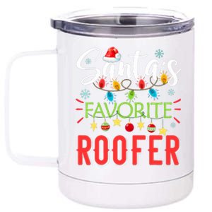 SantaS Favorite Roofer Xmas Light Santa Hat Christmas Gift 12 oz Stainless Steel Tumbler Cup