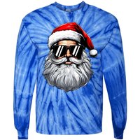 Santa Face Retro Sunglasses Christmas Tie-Dye Long Sleeve Shirt