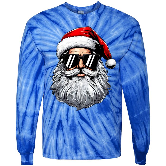 Santa Face Retro Sunglasses Christmas Tie-Dye Long Sleeve Shirt