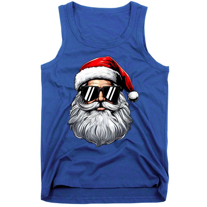 Santa Face Retro Sunglasses Christmas Tank Top