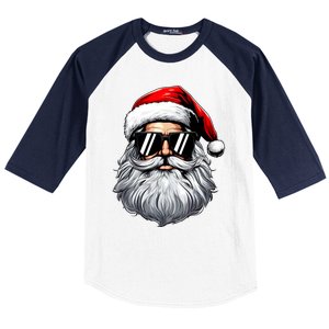 Santa Face Retro Sunglasses Christmas Baseball Sleeve Shirt