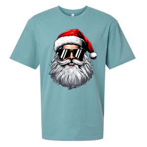 Santa Face Retro Sunglasses Christmas Sueded Cloud Jersey T-Shirt