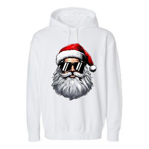 Santa Face Retro Sunglasses Christmas Garment-Dyed Fleece Hoodie