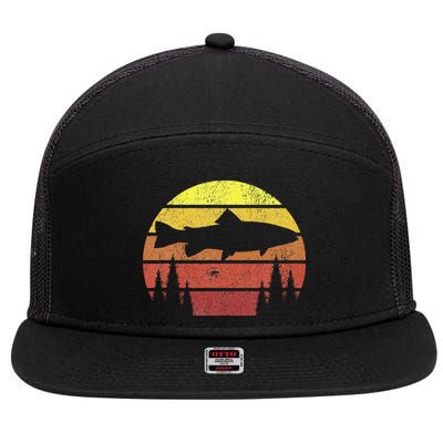 Steelhead Fishing Retro Rainbow Trout River Fisherman 7 Panel Mesh Trucker Snapback Hat