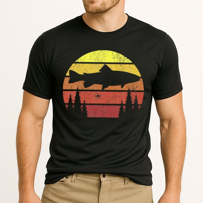 Steelhead Fishing Retro Rainbow Trout River Fisherman Cooling Performance Crew T-Shirt