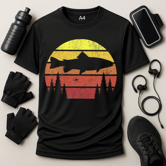 Steelhead Fishing Retro Rainbow Trout River Fisherman Cooling Performance Crew T-Shirt
