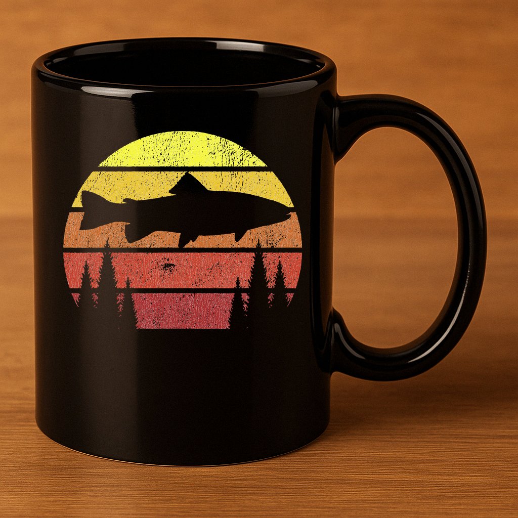 Steelhead Fishing Retro Rainbow Trout River Fisherman 11oz C Handle Ceramic Mug