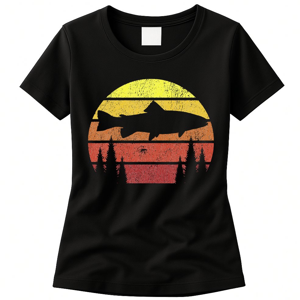 Steelhead Fishing Retro Rainbow Trout River Fisherman Womens T-Shirt