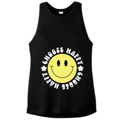 Smile Face Retro Choose Happy Cute Peace Positive  70s Ladies PosiCharge Tri-Blend Wicking Tank