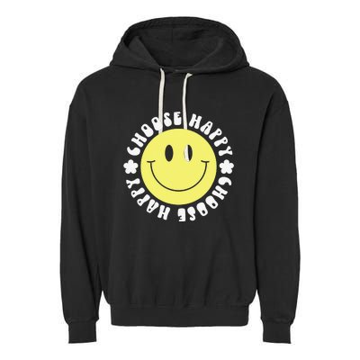 Smile Face Retro Choose Happy Cute Peace Positive  70s Garment-Dyed Fleece Hoodie