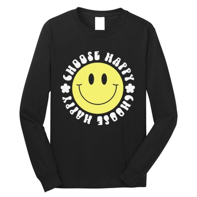 Smile Face Retro Choose Happy Cute Peace Positive  70s Long Sleeve Shirt