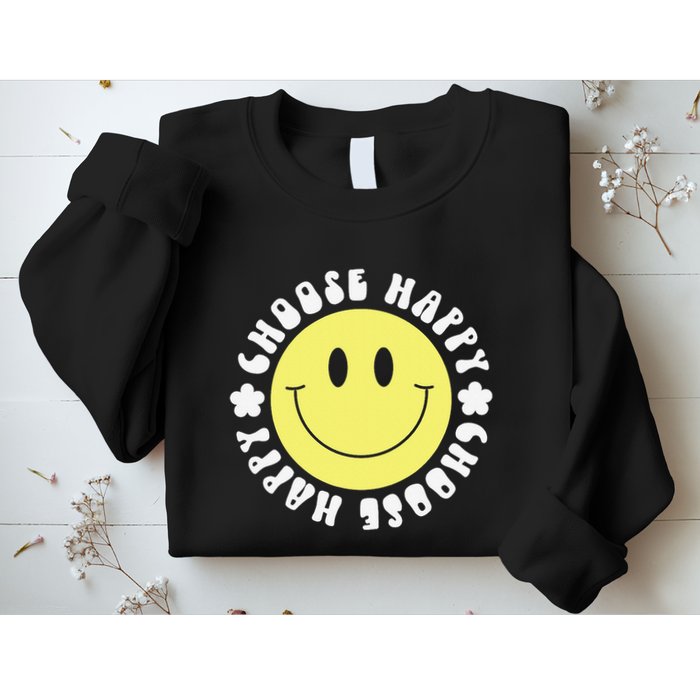 Smile Face Retro Choose Happy Cute Peace Positive  70s Sweatshirt