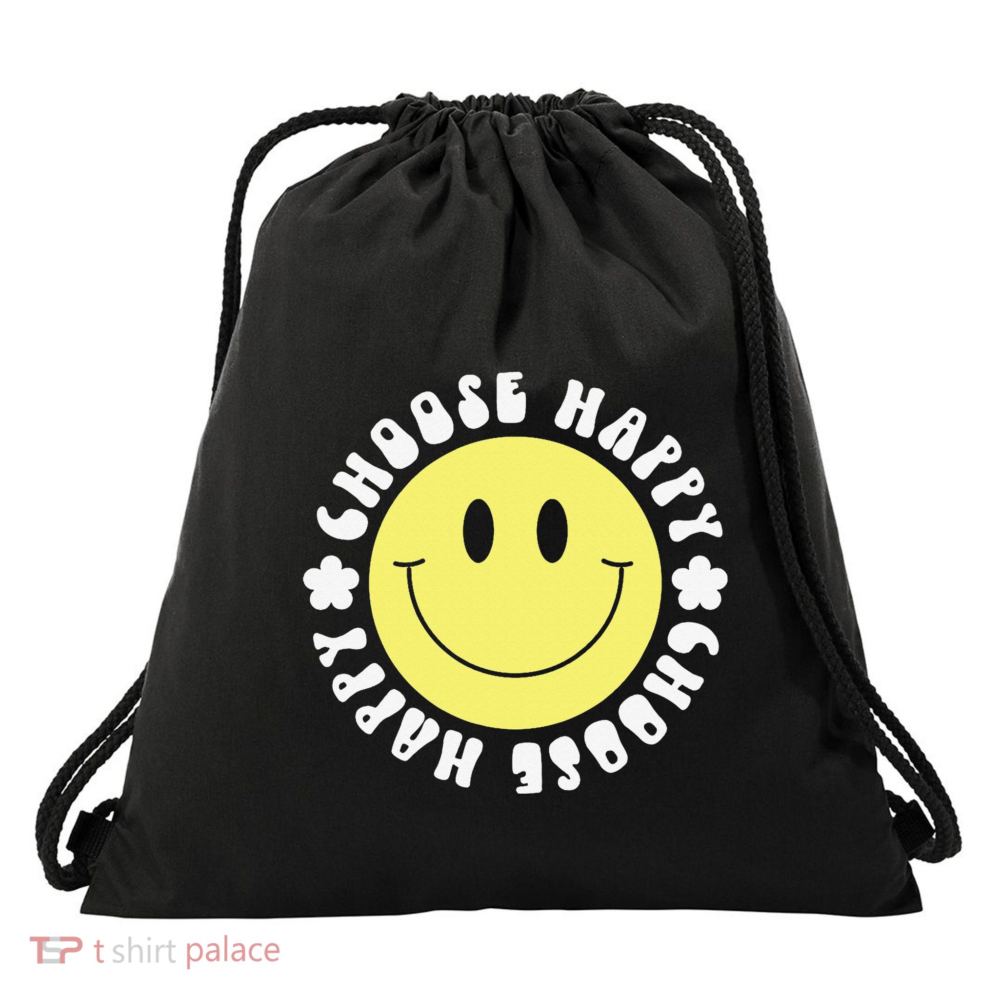 Smile Face Retro Choose Happy Cute Peace Positive  70s Drawstring Bag