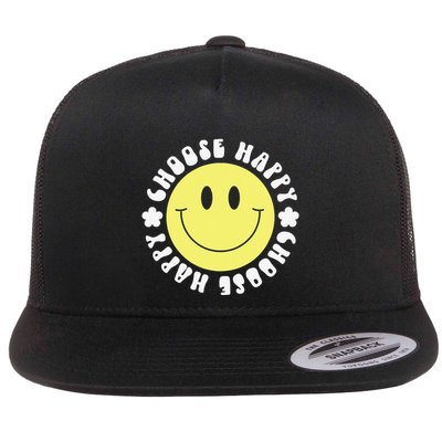 Smile Face Retro Choose Happy Cute Peace Positive  70s Flatbill Hat