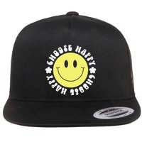 Smile Face Retro Choose Happy Cute Peace Positive  70s Flat Bill Trucker Hat