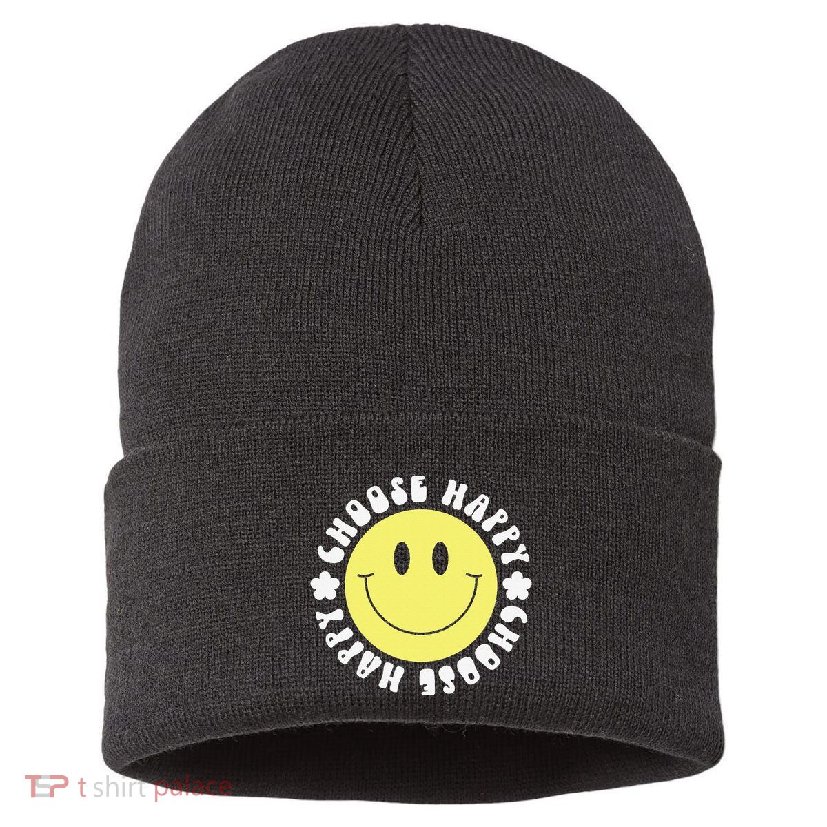 Smile Face Retro Choose Happy Cute Peace Positive  70s Sustainable Knit Beanie