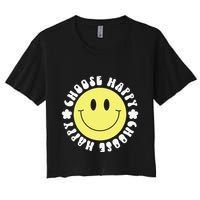 Smile Face Retro Choose Happy Cute Peace Positive  70s Women's Crop Top Tee