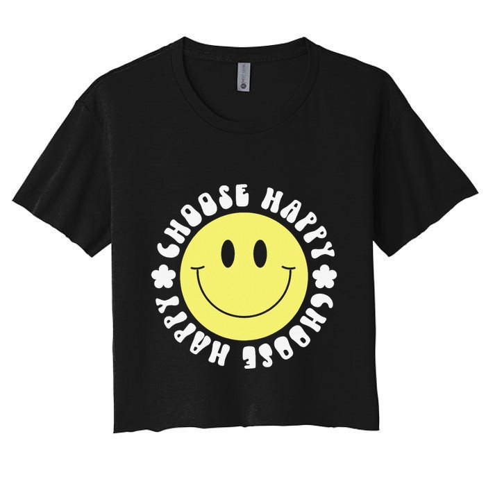 Smile Face Retro Choose Happy Cute Peace Positive  70s Women's Crop Top Tee