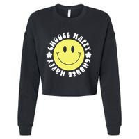 Smile Face Retro Choose Happy Cute Peace Positive  70s Cropped Pullover Crew