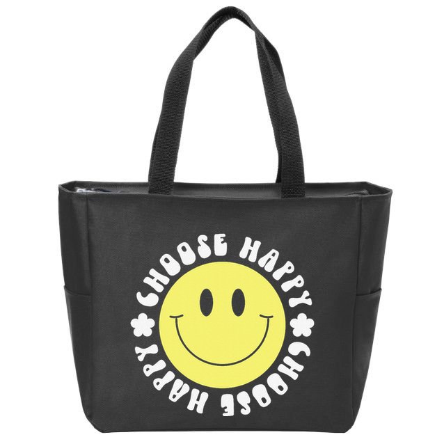 Smile Face Retro Choose Happy Cute Peace Positive  70s Zip Tote Bag