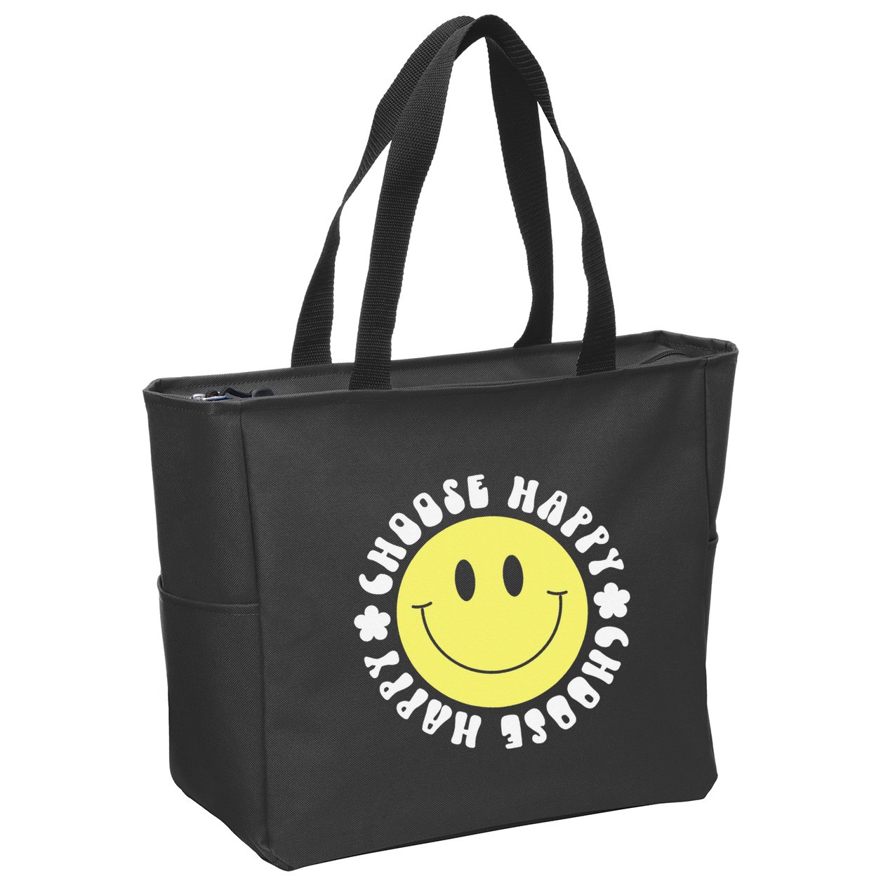 Smile Face Retro Choose Happy Cute Peace Positive  70s Zip Tote Bag