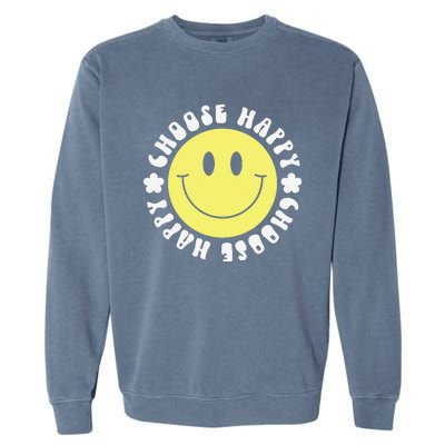 Smile Face Retro Choose Happy Cute Peace Positive  70s Garment-Dyed Sweatshirt