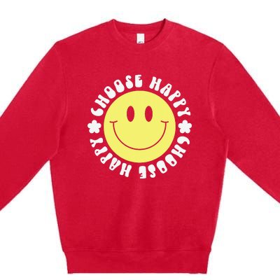 Smile Face Retro Choose Happy Cute Peace Positive  70s Premium Crewneck Sweatshirt