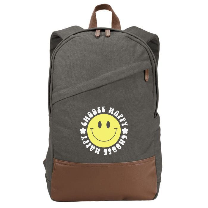 Smile Face Retro Choose Happy Cute Peace Positive  70s Cotton Canvas Backpack