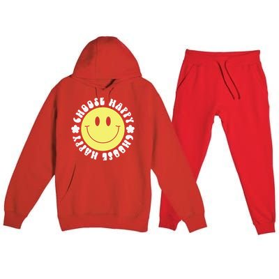 Smile Face Retro Choose Happy Cute Peace Positive  70s Premium Hooded Sweatsuit Set