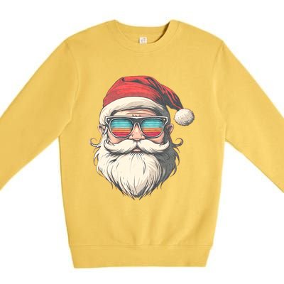 Santa Face Retro Sunglasses Christmas Xmas Premium Crewneck Sweatshirt