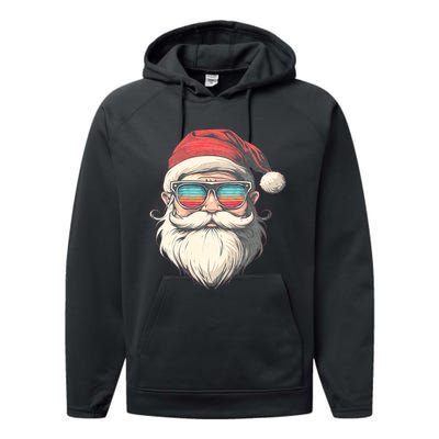 Santa Face Retro Sunglasses Christmas Xmas Performance Fleece Hoodie