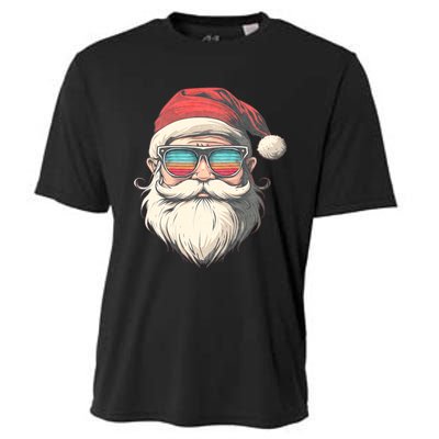 Santa Face Retro Sunglasses Christmas Xmas Cooling Performance Crew T-Shirt