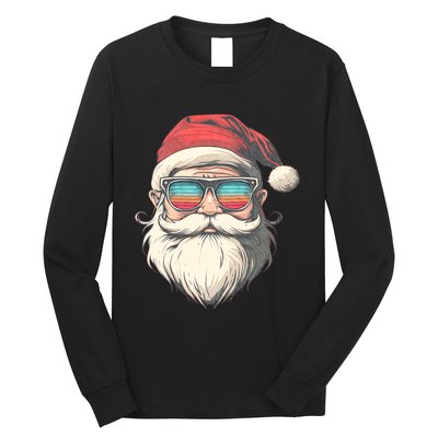 Santa Face Retro Sunglasses Christmas Xmas Long Sleeve Shirt