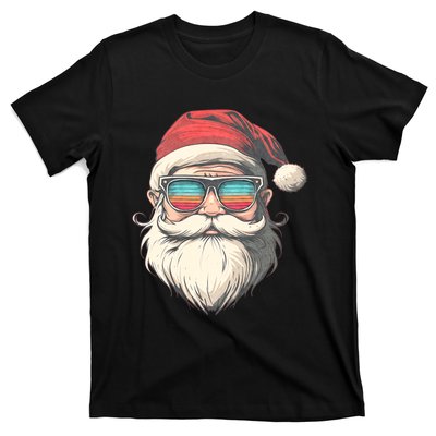 Santa Face Retro Sunglasses Christmas Xmas T-Shirt