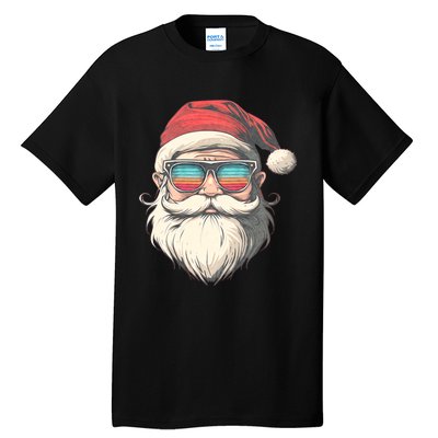 Santa Face Retro Sunglasses Christmas Xmas Tall T-Shirt