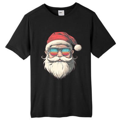 Santa Face Retro Sunglasses Christmas Xmas Tall Fusion ChromaSoft Performance T-Shirt