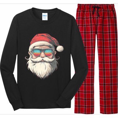 Santa Face Retro Sunglasses Christmas Xmas Long Sleeve Pajama Set